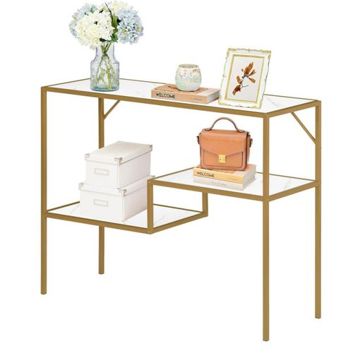 Mesa De Consola Moderna Con Marco De Metal Dorado