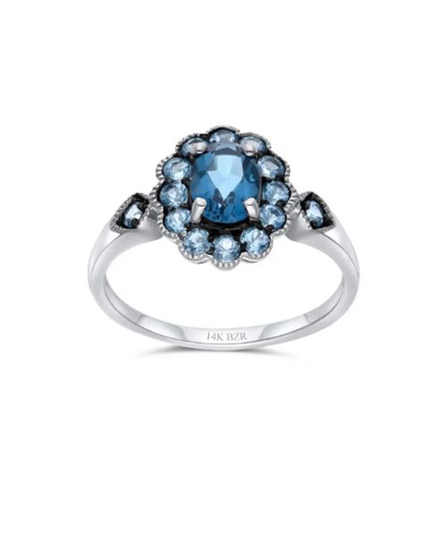 ANILLO DE ORO BLANCO 14K CON TOPACIOS AZULES