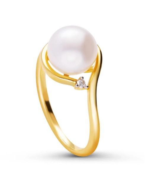 Anillo Oro 14K, 2 Pts Diamante y Perla BBS-48-AN