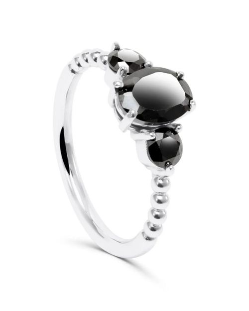 Anillo tres zirconias negras oro blanco FONJ-P13