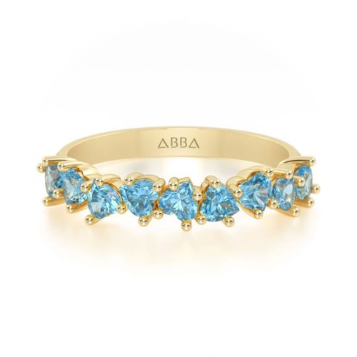 Anillo Churumbela Gemas Corazones Piedra Azul 10k Oro Abba Joyas