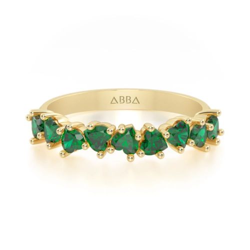 Anillo Churumbela Gemas Corazones Piedra Verde 10k Oro Abba Joyas