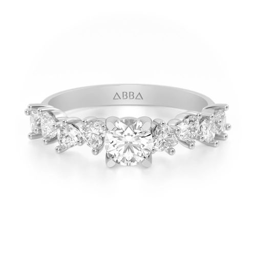 Anillo de Compromiso Gemas Corazones 10k Oro Blanco Abba Joyas
