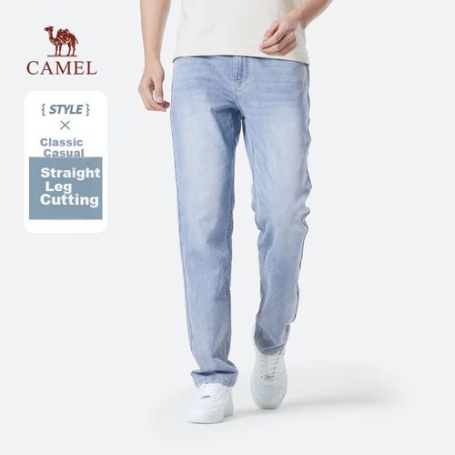 Jeans Rectos Camel 46% Algodón Azul Claro Para Hombre