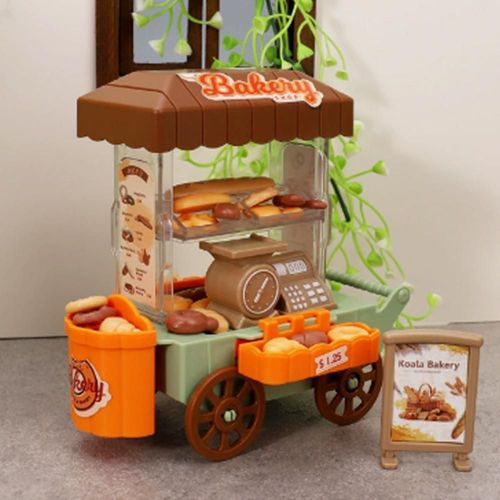 Carrito de Helados con Luces para Niñas - Juguete de Imitación con Panes y Postres en Miniatura para Juego de Rol y Colección.HOGAWAY