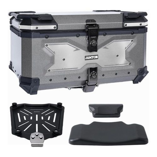 JAMTON Maletero Porta Equipaje - Caja Superior para Motocicleta de 65L, Caja Trasera de Aluminio con Base Universal - Gris