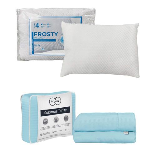 Sabanas Trinity Matrimonial Azul+ Almohada Frosty 2 TRY