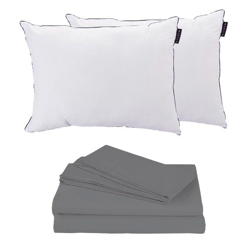 Sabanas Basic Spring Air Matrimonial Gris+ Almohada One 2 TRY