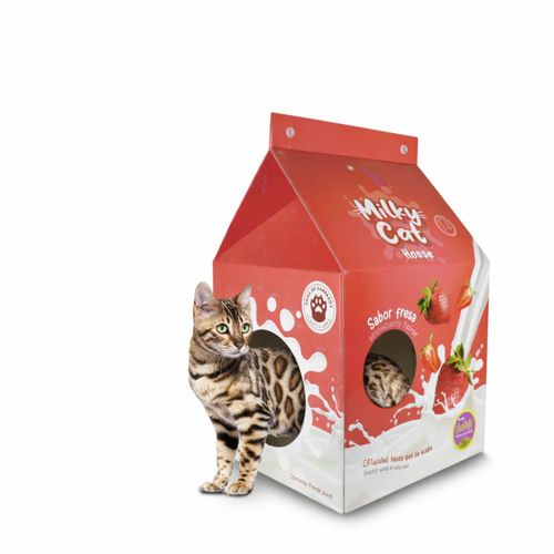 Milky Strawberry Cat House Divertida Casa de Cartón con Rascador para Gato