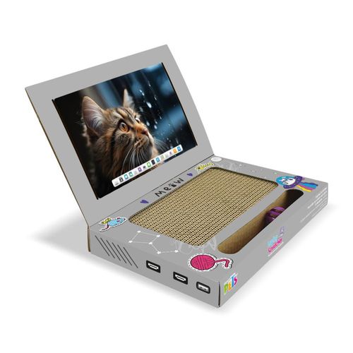 Rascador para Gatos con Juguete Tipo Laptop de Cartón Corrugado 33 cm con Catnip Incluido