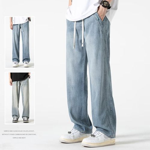 Jeans Wood Soon Lyocell Pierna Ancha Recto Azul Para Hombre