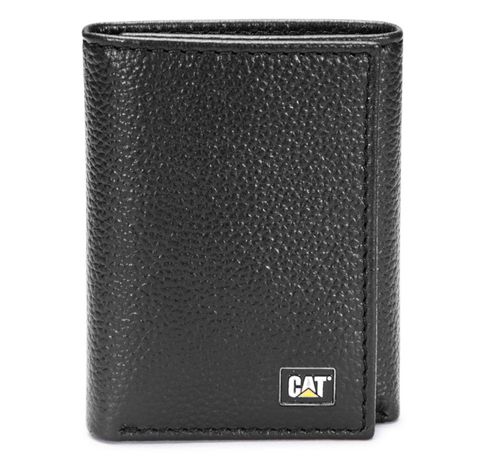 Wallet CAT para hombre con tres pliegues de piel color negro