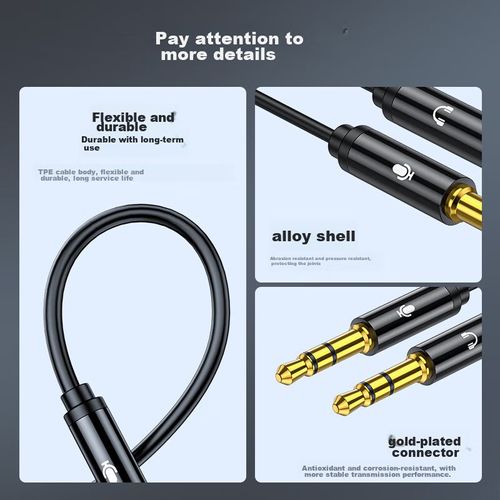 Divisor audio JHI A328A 3.5 mm a audífonos y micrófonos Negro