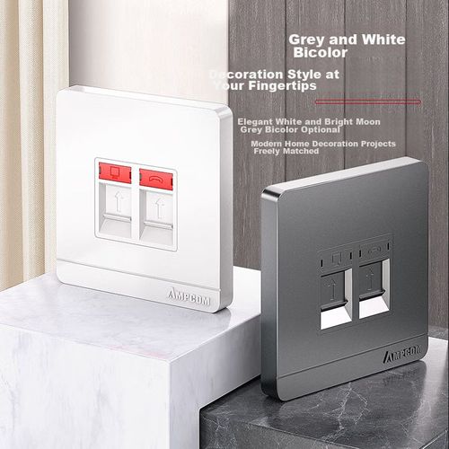Panel de Red AMPCOM AM8601GY RJ45 RJ11 Blanco