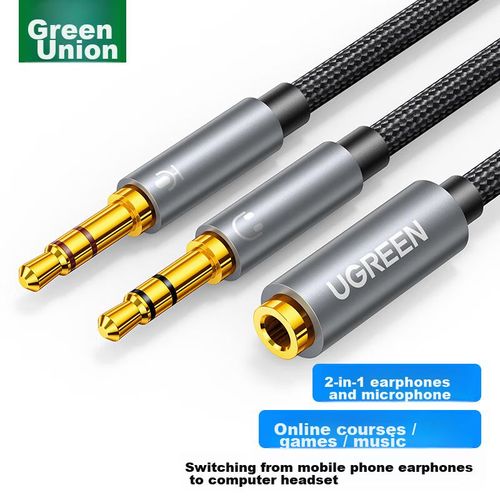 Cable Adaptador UGREEN AV140 3.5 mm a 2 Conectores Negro