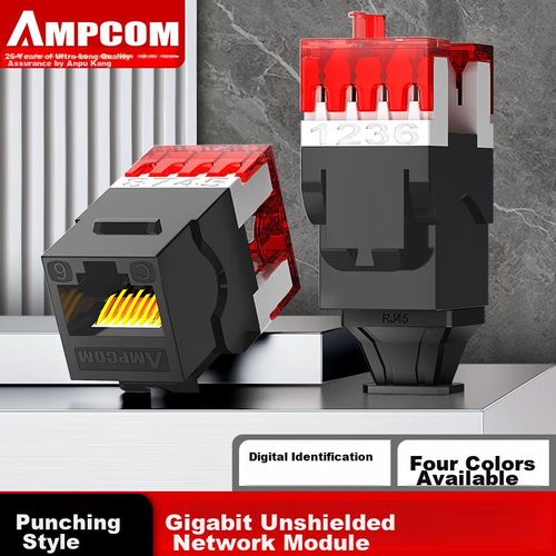 Módulo de Red AMPCOM AC6208BK RJ45 Ángulo 180° Negro