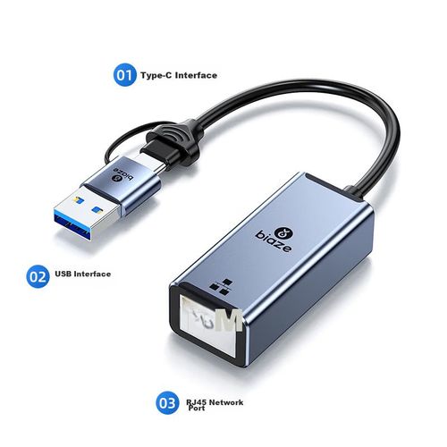 Adaptador Ethernet BIAZE ZH169 USB/Type-C a RJ45 Gris espacial profundo