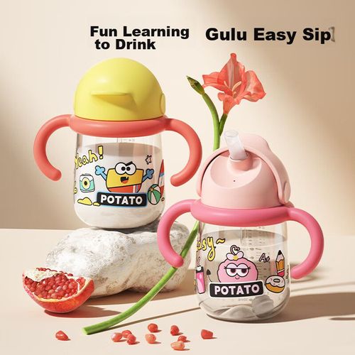 Vaso Para Niños Potato Tritán Con Asa Y Popote Amarillo