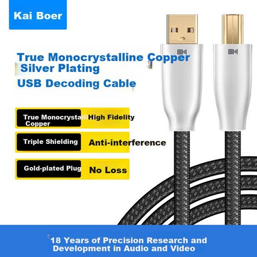 Cable USB Kaiboer 6N Tipo A a Tipo B Plata 1m