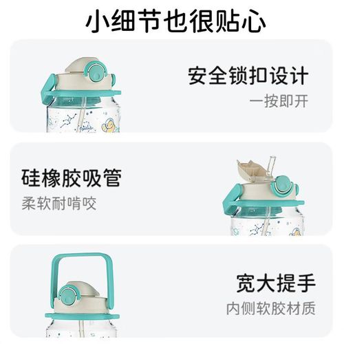 Botella De Agua Con Vaso Y Pajilla 1200 Ml Azul Lago