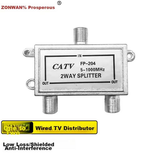Divisor de señal ZONWAN FP-204 Conector F 2 salidas Plata