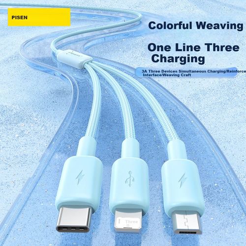 Cable Pisen 3 en 1 Tipo C a Tipo C Negro