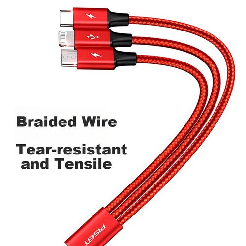 Cable Pisen 3 en 1 USB a USB-C Lightning Negro