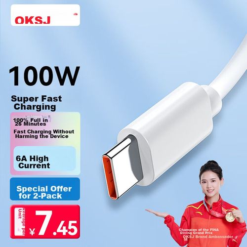 Cable OKSJ USB-A a Tipo C 6A 100W Negro pack 2