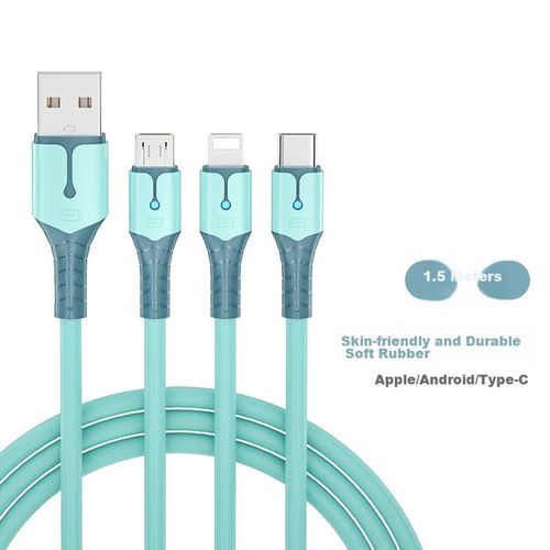 Cable Cargador Zitai 3 en 1 Tipo C Lightning Micro USB Azul