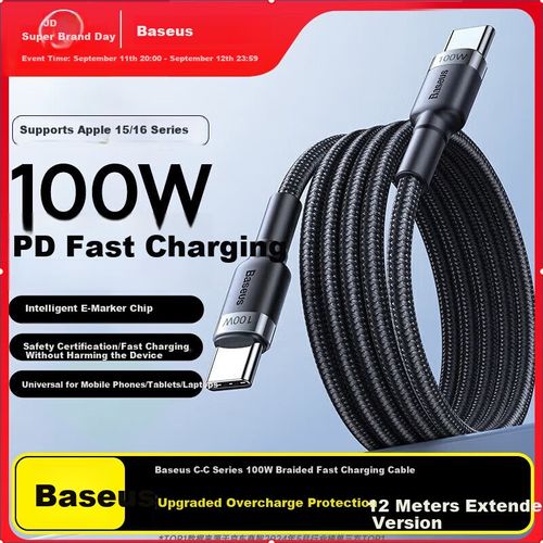 Cable Baseus Tipo C a Tipo C PD100W Negro