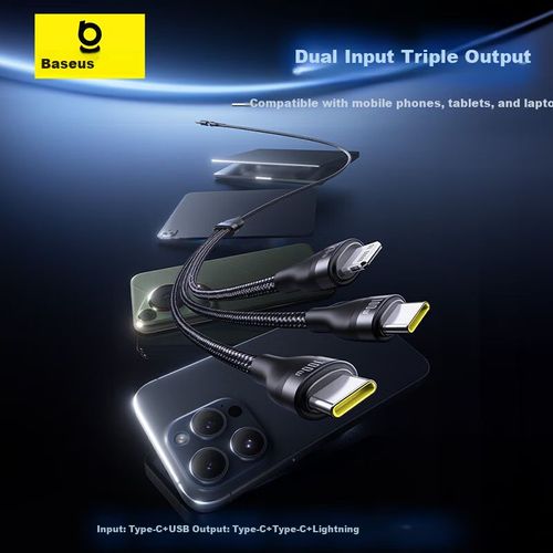 Cable Baseus Serie Flash 3 Entrada Dual Triple Salida Negro