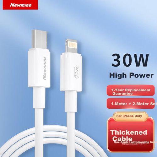 Cable Newmine USB-C a Lightning 30W 1m y 2m Negro
