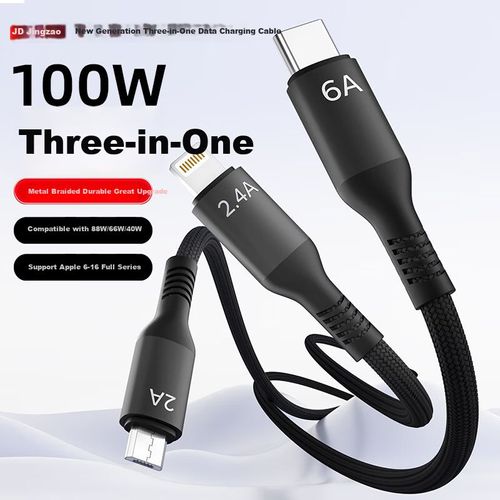 Cable JD triple Tipo C Lightning Micro USB Negro