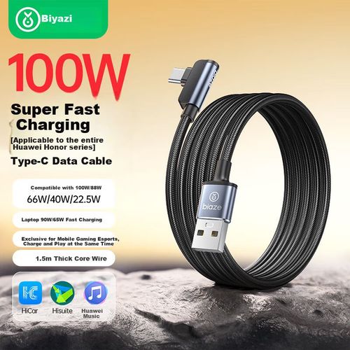 Cable BIAZE Tipo-C a Tipo-C 6A Curvo Negro 1.5m