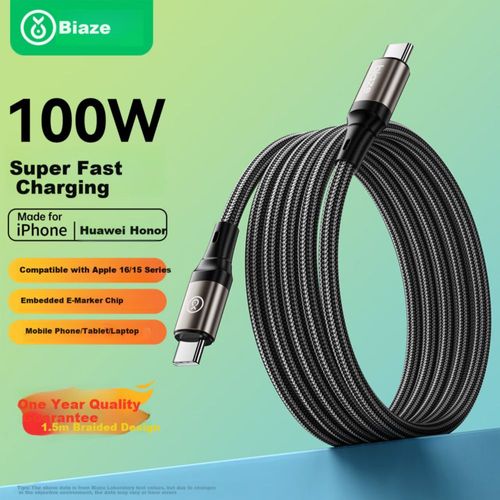 Cable BIAZE Tipo C a Tipo C 100W Negro