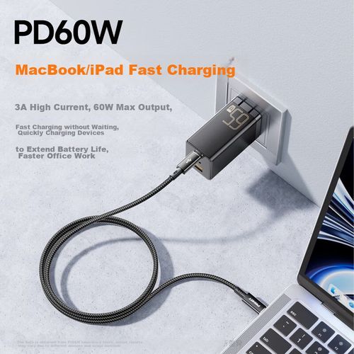 Cable Pisen Tipo C a Tipo C 60W Negro