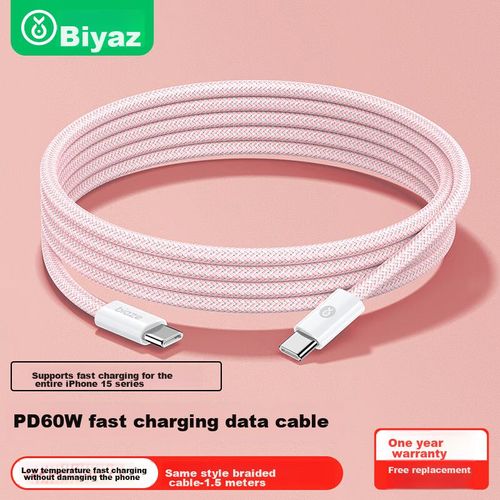 Cable BIAZE K122 Tipo C a Tipo C 60W Blanco 1.5 m