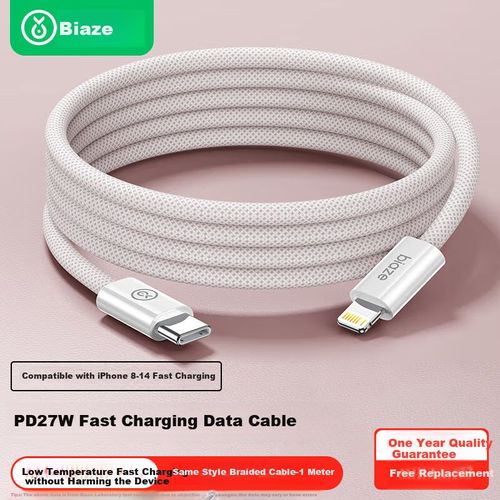 Cable BIAZE Tipo C a Lightning 3A 1m Rosa