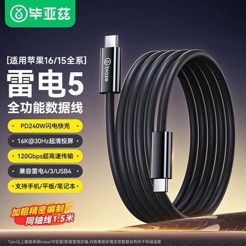 Cable BIAZE Thunderbolt 5 Tipo-C a Tipo-C Negro