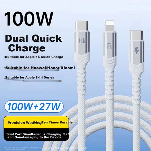 Cable KOVOL Tipo C a Lightning y Tipo C PD100W Negro