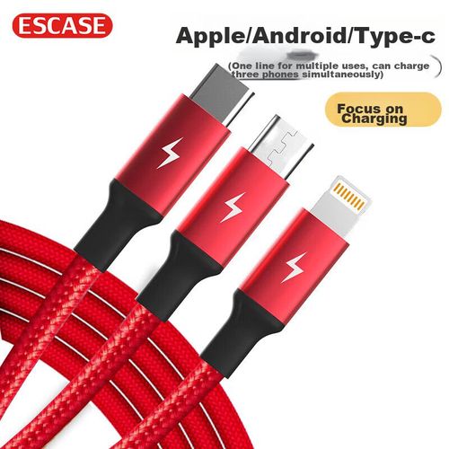 Cable ESCASE 3 en 1 USB-C Android Apple Rojo