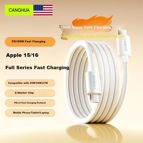 Cable CangHua Tipo C Doble Conector PD 100W 1.2m Negro