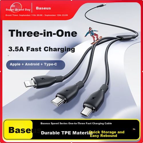 Cable Baseus 3 en 1 Tipo C y Apple Negro