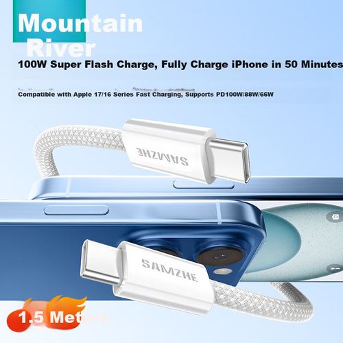 Cable SAMZHE Type-C a Type-C 1.5m Negro