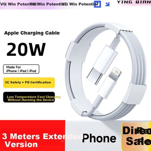 Cable Carga Rápida YQ Tipo C a Lightning 3m Negro