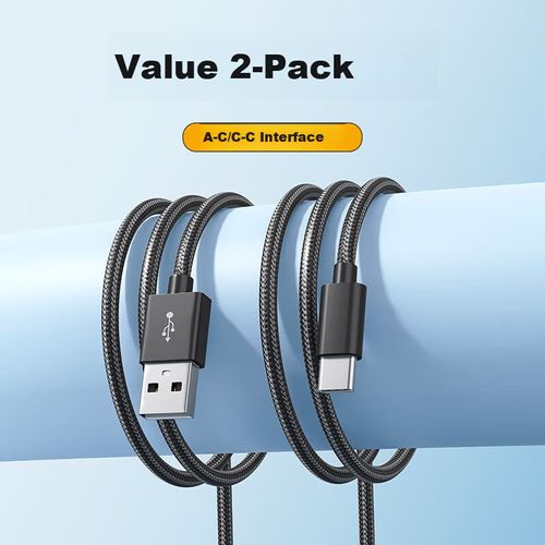 Cable KY Tipo A a Tipo C Negro 1m Paquete 2 piezas