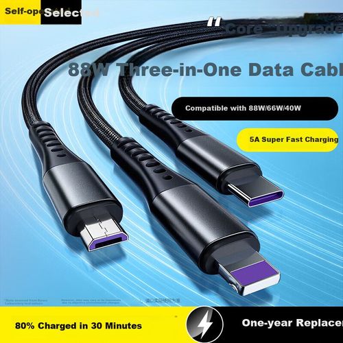 Cable KOVOL 3 en 1 Lightning Android Tipo C Negro