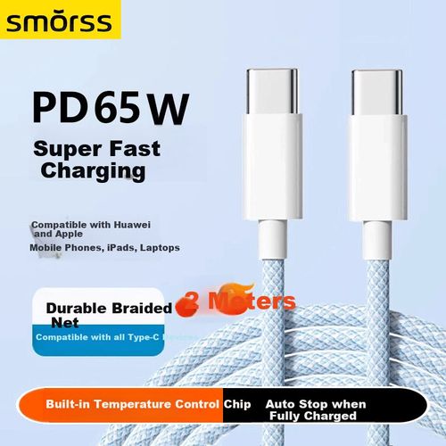 Cable Smorss Tipo C a Tipo C 65W Negro