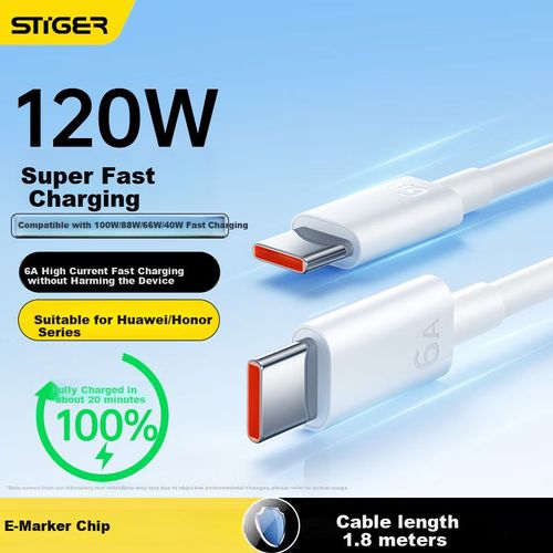 Cable Stiger Tipo C doble cabezal 6A Negro paquete 2 piezas