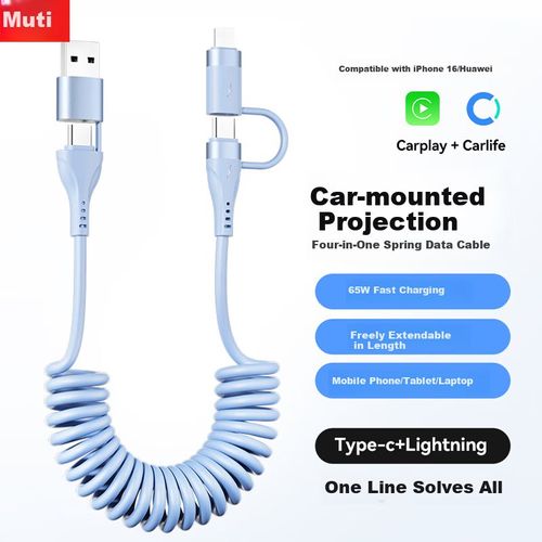 Cable ZiTai 4 en 1 retráctil USB-C/Lightning azul